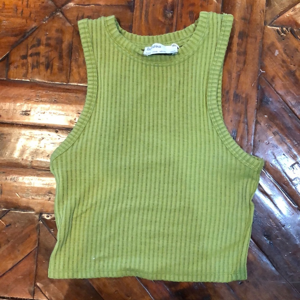 Bershka green ribbed cropped tank